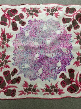 🌸 Vintage Silk Bag Scarf Purse Scarf Pink Floral Abstract Print 10" Square
